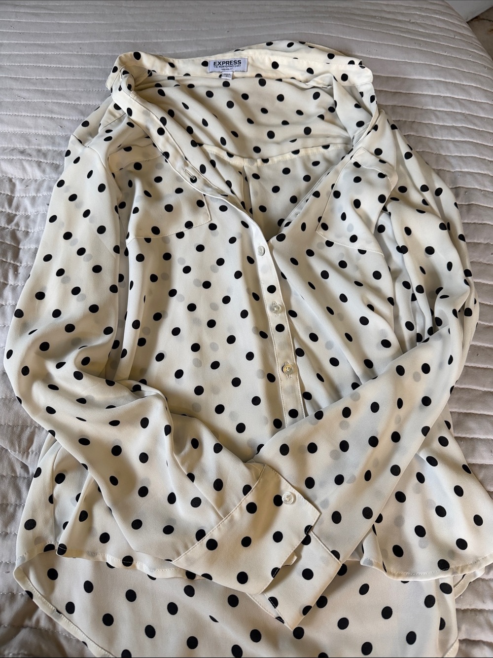 Express Ivory Polka Dot Button-Up Blouse